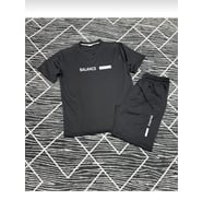 GENEL MARKALAR Balance baskılı tshirt & şort yan cepli kordon ayarlamalı ter tutmayan mevsimlik takım (Siyah)