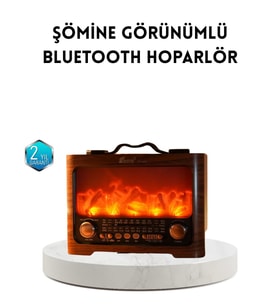 Şömine Efektli Solar Hoparlör Bluetooth 5.3 Radyo AUX USB TF Destekli