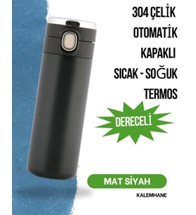 Dijital Göstergeli Otomatik Kapak Termos Kişiye Özel (Siyah)