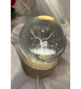 3D Led Işık Cam Küre Tek Renk Günışığı Ahşap Geyik 7 cm