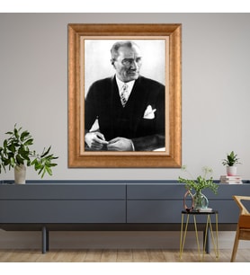 Altın Paspartulu Atatürk  Çerçeveli Tablo C578 (Gold)