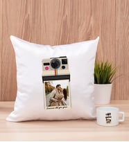 Kişye Özel Polaroid Tasarım Fotoğraflı Kare Yastık ve Fincan