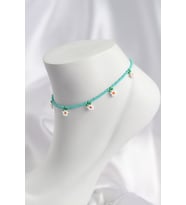 Turkuaz Renk Boncuklu Papatya Motifli Halhal 5886 - 1OL3932-5769