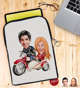 BK Gift Kişiye Özel Sevgililer Karikatürlü Taşınabilir Koruyucu Tablet Kılıfı & Organizer Çanta - Siyah-12