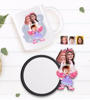 BK Gift Kişiye Özel 3 Kardeş Karikatürlü Beyaz Kupa ve Ahşap Bardak Altlığı Hediye Seti-3