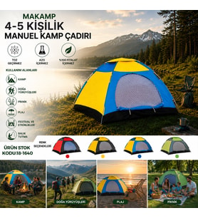 4-5 KİŞİLİK TOZ GEÇİRMEZ 200CMX200CMX135CM MANUEL KAMP ÇADIR HERHANGİ BİR RENK GÖNDERİLİR