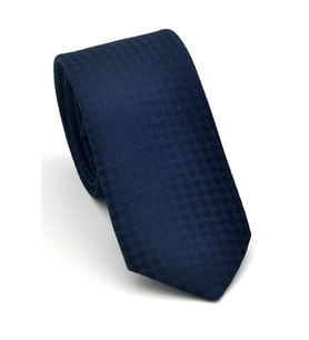 Lacivert Piti Kare Desenli Lacivert Dokuma Kumaş Mendilli Slim Fit Kravat // SDK-2503-2