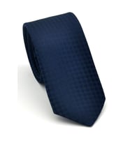 Lacivert Piti Kare Desenli Lacivert Dokuma Kumaş Mendilli Slim Fit Kravat // SDK-2503-2