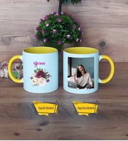 İsme Özel Doğum Günü Hediyesi Kupa Bardak Sarı Fotoğraflı