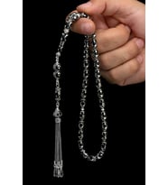 Sertifikalı Gümüş Tespih Ayyıldız Tasarım 6.5x11mm 50Gr Kapsül Kesim (Siyah)