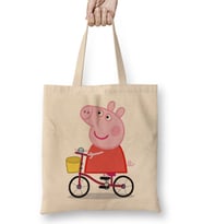Peppa Pig Bir Bisiklette Peppa Pig Bez Çanta Uzun Saplı