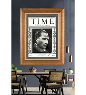 Altın Varaklı Çerçeveli Paspartulu Atatürk Tablo nh251 (Gold)