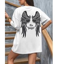 Baskılı Oversize Bisiklet Yaka T-shirt - Beyaz