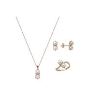 İkili İnci Küpe Kolye Yüzük Üçlü Set (Rose)