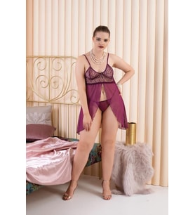 Battal Beden Mini Boy Şık Gecelik - Bordo