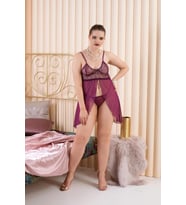 Battal Beden Mini Boy Şık Gecelik - Bordo