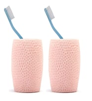 2 ADET DİŞ FIRÇALIK,MACUNLUK  PETEK DESENLİ POLİRESİN 8X8X10CM 400ML BANYO SETİ (Pembe-Pembe-Pembe)