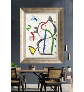 Tablore Joan Miró Tarzı Soyut Kuş Ve Figür Çerçeveli Tablo Modern Sanat Duvar Dekoru Salon Ve Ofis Tablosu