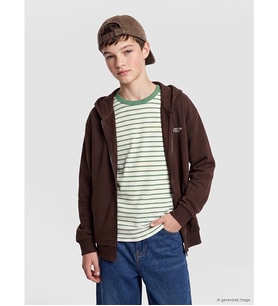LCW Kids Kahverengi Kapüşonlu Baskılı Erkek Çocuk Fermuarlı Sweatshirt