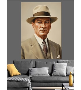 Şapkalı Mustafa Kemal Atatürk Dekoratif Kanvas - Mdf Ahşap Tablo