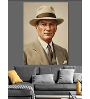 Şapkalı Mustafa Kemal Atatürk Dekoratif Kanvas - Mdf Ahşap Tablo