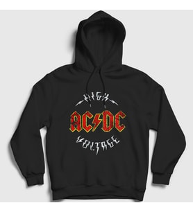 Presmono Unisex Siyah High Voltage AC/DC Kapüşonlu Sweatshirt 6339tt