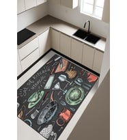 Kitchen Desenli Dijital Baskı Kaymaz Taban Mutfak Halısı H0054 (Çok Renkli)