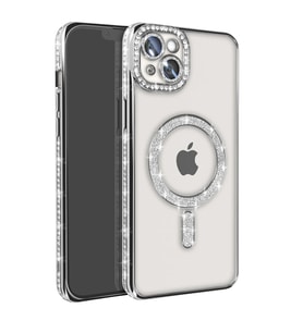 iPhone 14 Kılıf Joke Simli Magneticsafe Kılıf - Gümüş