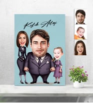 Kişiye Özel Ahşap Tablo Adams Family -3kişilik Aile 30x40