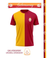 Galatasaray Orijinal 5 Yıldız Parçalı Forma T-shırt Atkı Hediyeli (Sarı-Kırmızı)
