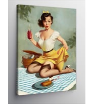 Kanvas Tablo Piknik Yapan Pin Up Kızı