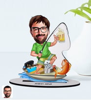 BK Gift Kişiye Özel Erkek Balıkçı Karikatürlü Ahşap Biblo Model 2