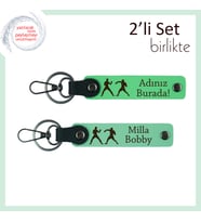 Yumruk Gibi Mesaj Veren Hediye, Dövüş Temalı, İsme Özel 2’li Anahtarlık Set, Fıstık Yeşil-Açık Yeşil