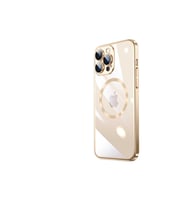 Apple iPhone 13 Pro Uyumlu Kılıf Wireless Şarj Özellikli Sert PC Zore Riksos M-safe Kapak (Gold)