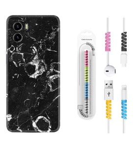 Vivo Y15S Y32 Y33S Y51 Y53S Kılıf Kablo Koruma Spiral Silikon Black Hole Marble 1387