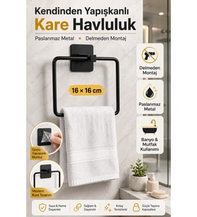 Kendinden Yapışkanlı Siyah Kare Havluluk Paslanmaz Metal