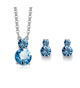 Monemel Mavi Mini Swarovski Taşlı Kolye ve Küpe Set, Sevgililer Günü Hediyesi