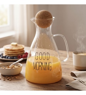 Yuvarlak Mantar Kapaklı Sürahi - 1500 ml - Yüksek Kaliteli Cam