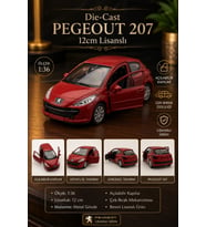 Peugeot 207 Kırmızı Die-Cast Metal Model Araba 1:36 Ölçek 12 cm Çek Bırak Lisanslı