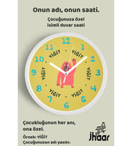 İsme Özel Goril Çocuk Odası Duvar Saati Orta Boy 30 cm Beyaz Camlı Sessiz