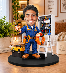 Kişiye Özel Elektrikçi Biblosu Karikatür Figür Elektrik Ustası Hediyesi Elektrik Teknisyeni Masa Dekoru
