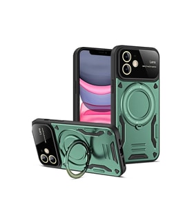 Apple iPhone 11 Kılıf Joy Lens Standlı Kapak - Koyu Yeşil