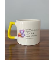 Sıkı Can Karın Acıktırıyor Baskılı Sarı Kulplu D Kupa (Beyaz)