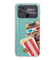 PrintiFy Xiaomi Poco C40 ile Uyumlu 1mm Slim Fit Kedi 1 050b Baskılı Şeffaf  Kılıf
