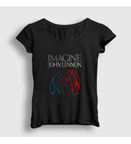 Presmono Kadın Siyah Icon Beatles John Lennon T-Shirt 34808tt