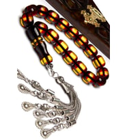 Erkek Maskot Boy 11x14mm Sürmeli Toz Kehribar Tesbih Efe Tesbihi (Çok Renkli)