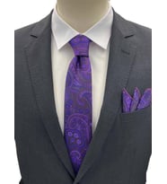 Brianze Mor Şal Desen Kravat Mendil Set