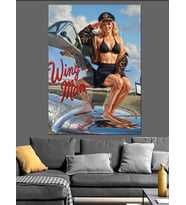 Retro Pinup Kızı Motosiklet Dekoratif Kanvas - Mdf Ahşap Tablo