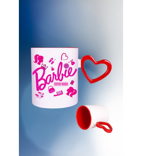 Barbie Enter Mode Baskılı Kalpli Kırmızı Kupa Bardak Çay Kahve Fincanı