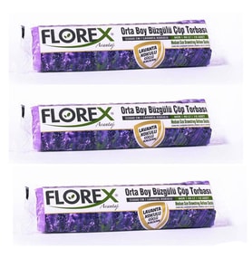 Florex 40 Litre Büzgülü Lavanta Kokulu Çöp Torbası Poşeti / 55 x 60 Cm. - 10 Adetlik 3 Rulo (Mor)